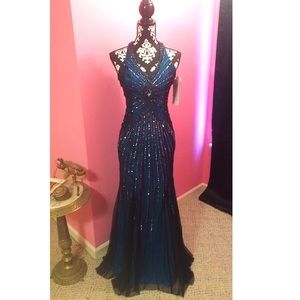 NWT Blue & Black Sequin Formal Prom Pageant Dress